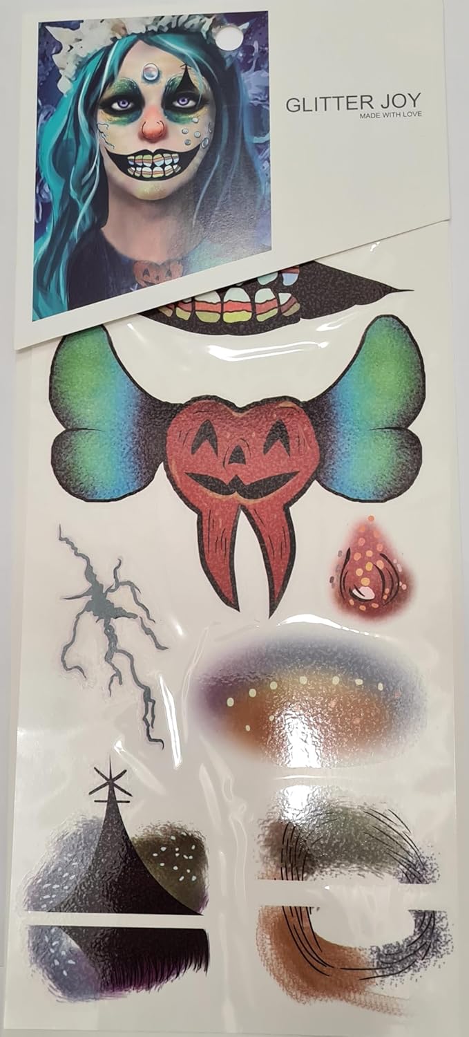 CANDY CORN SKULL Halloween Horror Cosplay Temporary Face Tattoo Sticker Transfers Skull Zombie Fancy Dress