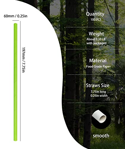 BOFA Eco Tableware Disposable Green Paper Drinking Straws 7.75 inch, 100 Pack Christmas Green Straws Recyclable, Eco Friendly Straw for DIY Crafts Party Suppliers, Cocktails, Juices, Coffee - Image 2
