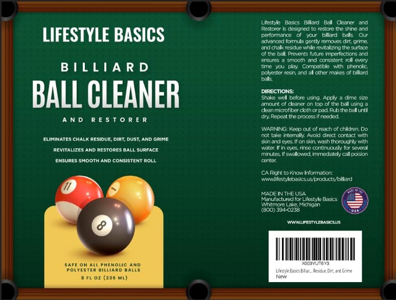 Lifestyle Basics Billiard Ball Cleaner and Restorer Polish | All-in-One Pool Ball Cleaner | Removes Chalk Residue, Dust, Dirt, and Grime - Image 5