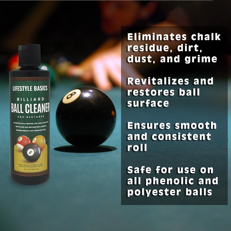 Lifestyle Basics Billiard Ball Cleaner and Restorer Polish | All-in-One Pool Ball Cleaner | Removes Chalk Residue, Dust, Dirt, and Grime - Image 3