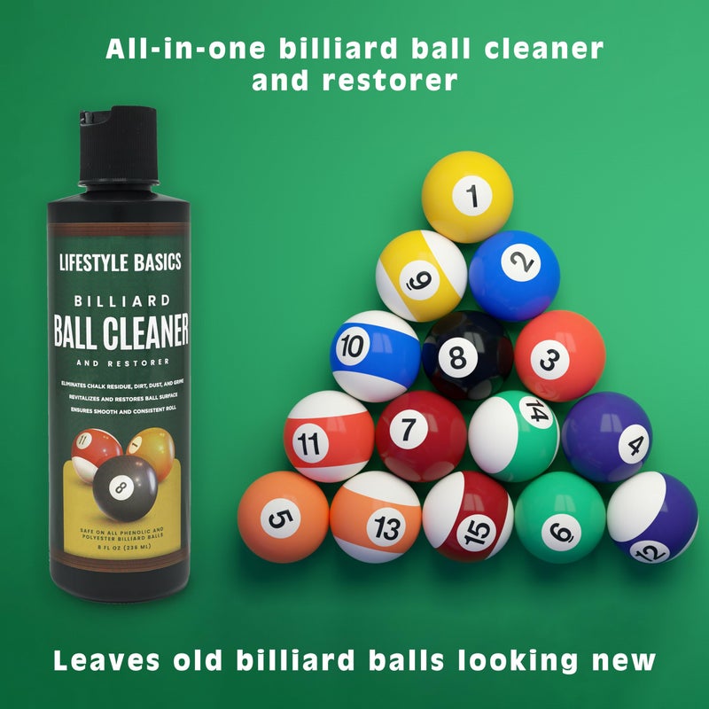 Lifestyle Basics Billiard Ball Cleaner and Restorer Polish | All-in-One Pool Ball Cleaner | Removes Chalk Residue, Dust, Dirt, and Grime - Image 2