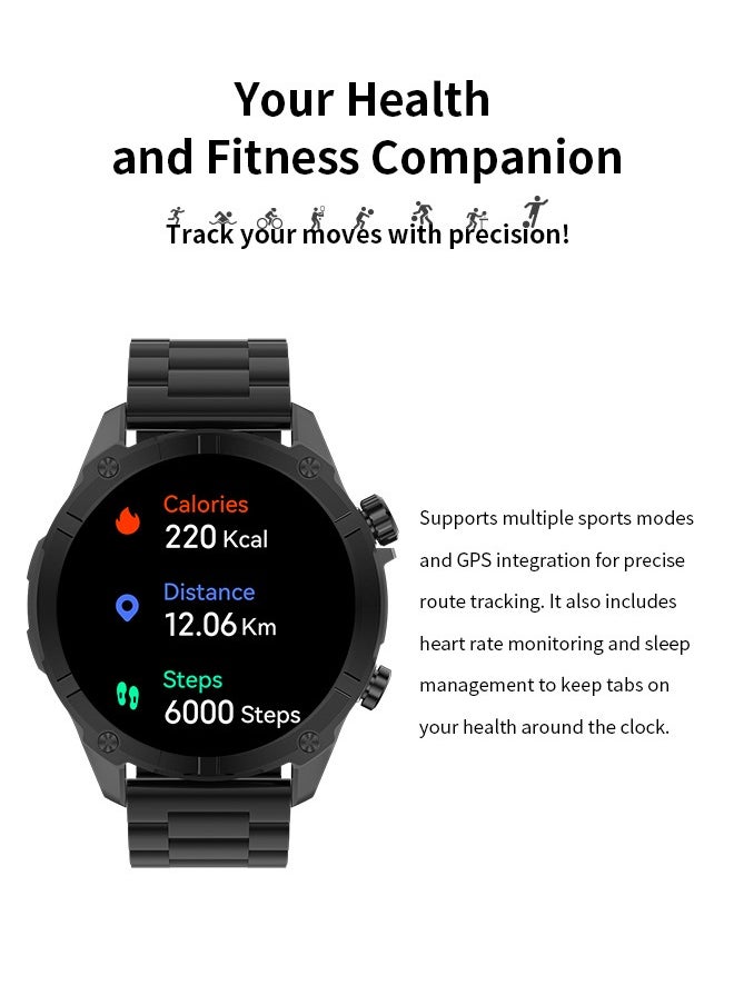 WAPIK - Korean Brand Smart Watch Y7, Business Smartwatch, 30M Waterproof Fitness Watch, Bluetooth Calling, Compatible with Android and iOS, Smartwatch for Men, Zinc Alloy Vacuum Plating, Heart Rate Monitoring, Black - Image 1