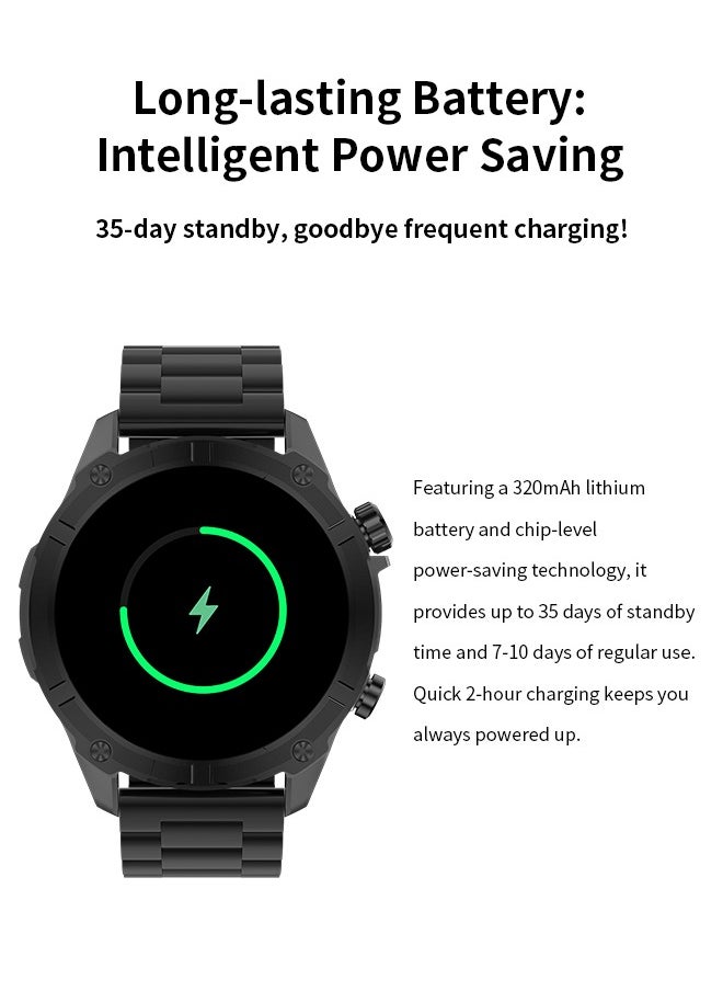WAPIK - Korean Brand Smart Watch Y7, Business Smartwatch, 30M Waterproof Fitness Watch, Bluetooth Calling, Compatible with Android and iOS, Smartwatch for Men, Zinc Alloy Vacuum Plating, Heart Rate Monitoring, Black - Image 1