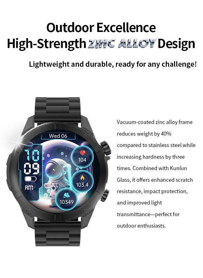 WAPIK - Korean Brand Smart Watch Y7, Business Smartwatch, 30M Waterproof Fitness Watch, Bluetooth Calling, Compatible with Android and iOS, Smartwatch for Men, Zinc Alloy Vacuum Plating, Heart Rate Monitoring, Black - Image 1