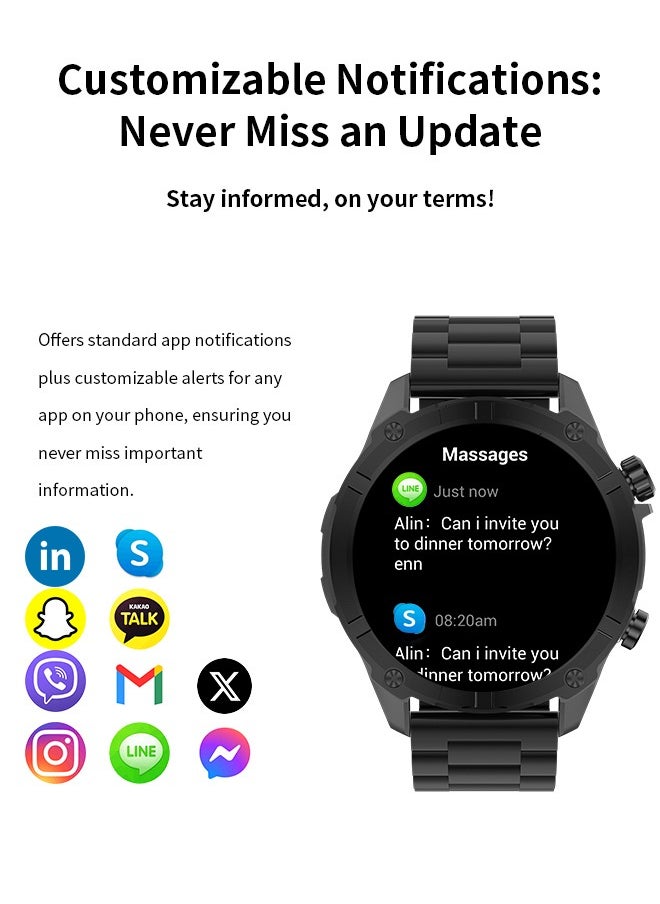 WAPIK - Korean Brand Smart Watch Y7, Business Smartwatch, 30M Waterproof Fitness Watch, Bluetooth Calling, Compatible with Android and iOS, Smartwatch for Men, Zinc Alloy Vacuum Plating, Heart Rate Monitoring, Black - Image 1