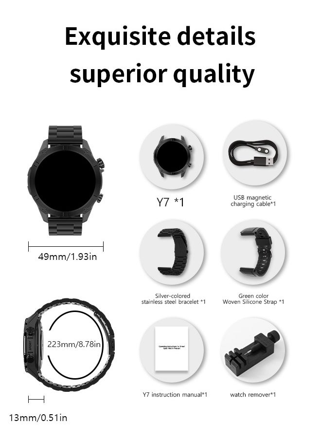 WAPIK - Korean Brand Smart Watch Y7, Business Smartwatch, 30M Waterproof Fitness Watch, Bluetooth Calling, Compatible with Android and iOS, Smartwatch for Men, Zinc Alloy Vacuum Plating, Heart Rate Monitoring, Black - Image 1