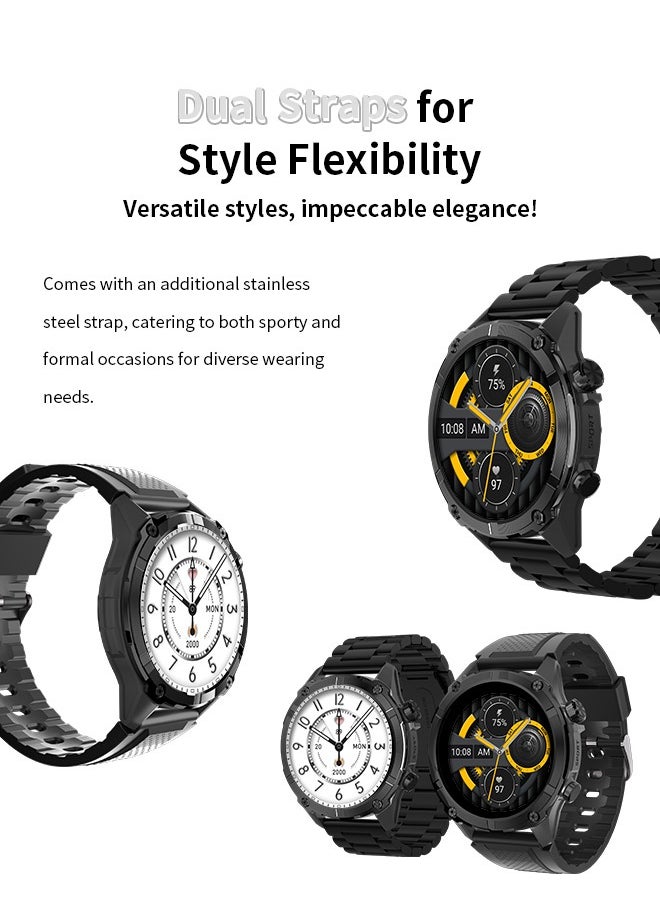 WAPIK - Korean Brand Smart Watch Y7, Business Smartwatch, 30M Waterproof Fitness Watch, Bluetooth Calling, Compatible with Android and iOS, Smartwatch for Men, Zinc Alloy Vacuum Plating, Heart Rate Monitoring, Black - Image 1