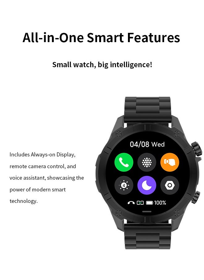 WAPIK - Korean Brand Smart Watch Y7, Business Smartwatch, 30M Waterproof Fitness Watch, Bluetooth Calling, Compatible with Android and iOS, Smartwatch for Men, Zinc Alloy Vacuum Plating, Heart Rate Monitoring, Black - Image 1