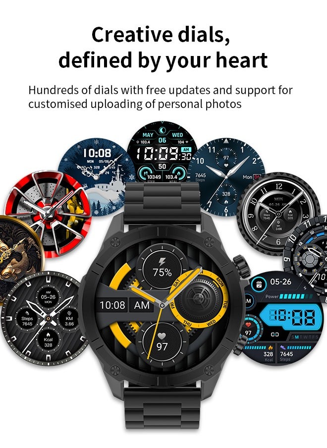 WAPIK - Korean Brand Smart Watch Y7, Business Smartwatch, 30M Waterproof Fitness Watch, Bluetooth Calling, Compatible with Android and iOS, Smartwatch for Men, Zinc Alloy Vacuum Plating, Heart Rate Monitoring, Black - Image 1