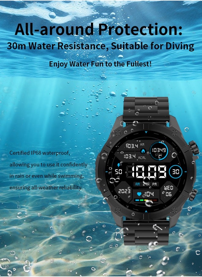WAPIK - Korean Brand Smart Watch Y7, Business Smartwatch, 30M Waterproof Fitness Watch, Bluetooth Calling, Compatible with Android and iOS, Smartwatch for Men, Zinc Alloy Vacuum Plating, Heart Rate Monitoring, Black - Image 1