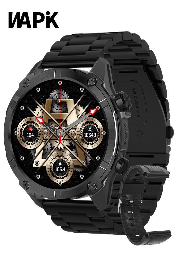 وابيك ساعة ذكية كورية Y7، ساعة أعمال ذكية، مقاومة للماء حتى عمق 30 مترًا، ساعة لياقة بدنية، مكالمات بلوتوث، متوافقة مع أندرويد وiOS، ساعة ذكية للرجال، طلاء مفرغ من سبائك الزنك، مراقبة معدل ضربات القلب، باللون الأسود - Image 1