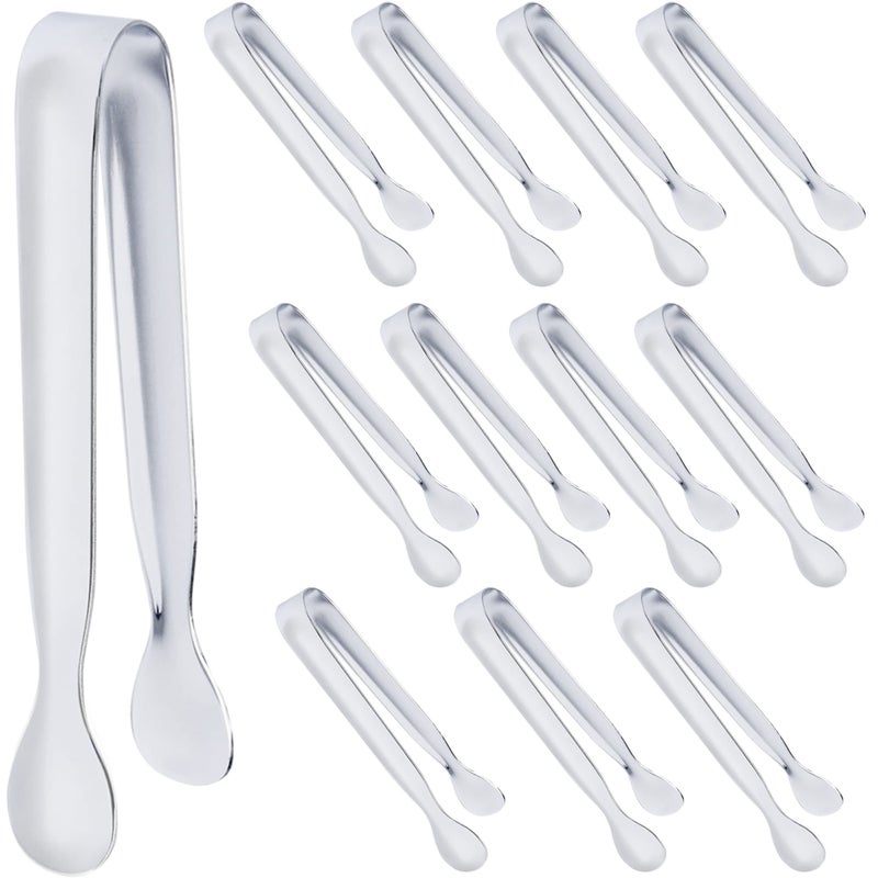 DUGATO DUGATO 12 Pack Mini Serving Tongs 43 Inch Stainless Steel  Small Appetizer Sugar Cube  Ice Tongs for Tea Party Coffee Bar Buffets  Silver 