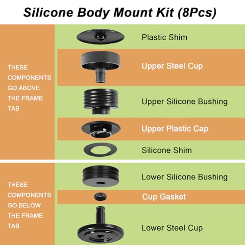 HUGALL 8PCS Silicone Body Mount Kit Compatible with 2008-2016 F250 F350 Crew Cab Superior Silicone Cab Mount Bushings Improve Bumpy Ride Durable Components Outperforms OEM & PU Mounts - Image 3