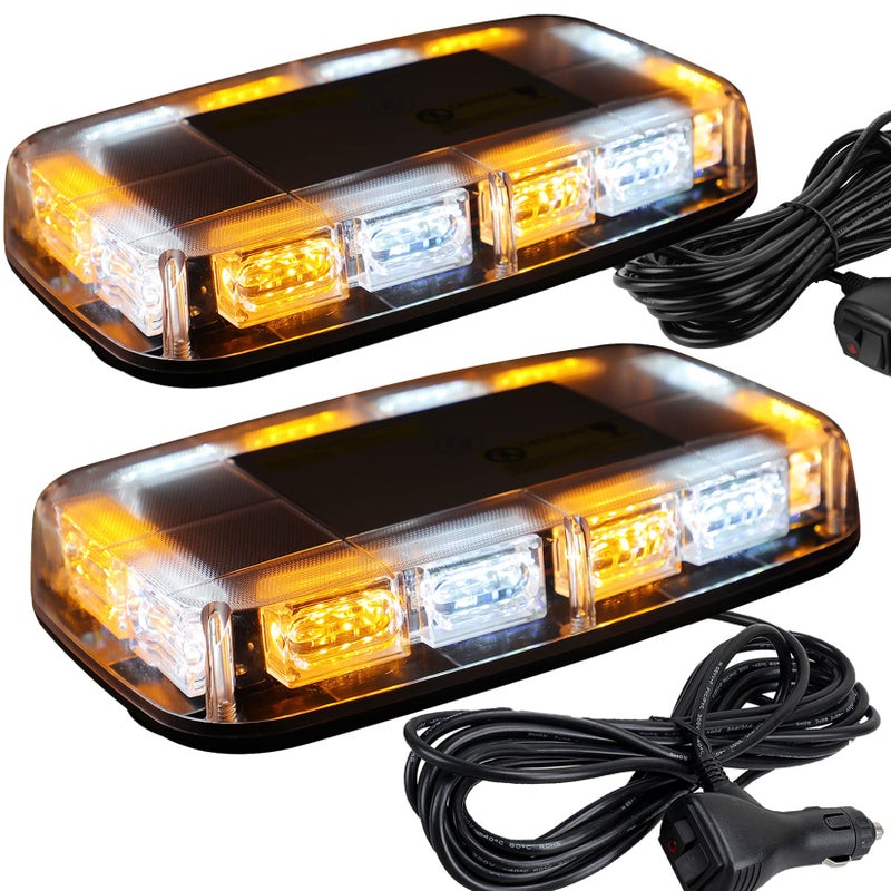 ASPL 2pcs 48LED Roof Top Strobe Lights, High Visibility Emergency Safety Warning LED Mini Strobe Light bar with Magnetic Base for 12-24V Snow Plow, Trucks, Construction Vehicles (Amber/White) - Image 1