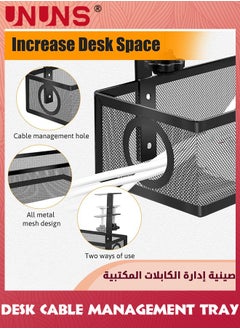 UNUNS Under Desk Cable Management Tray Black, No Drill Cable Management Organizer Under Desk,Cable Tray With Clamp For Desk Wire Management,Desk PC Cord Organizer Accessories For Home Office  - Image 5