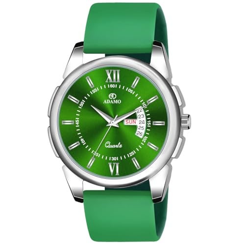ADAMO Silicone Designer Green Round Dial Day & Date Men's & Boy's Analog Watch 883SGI16 - Image 1