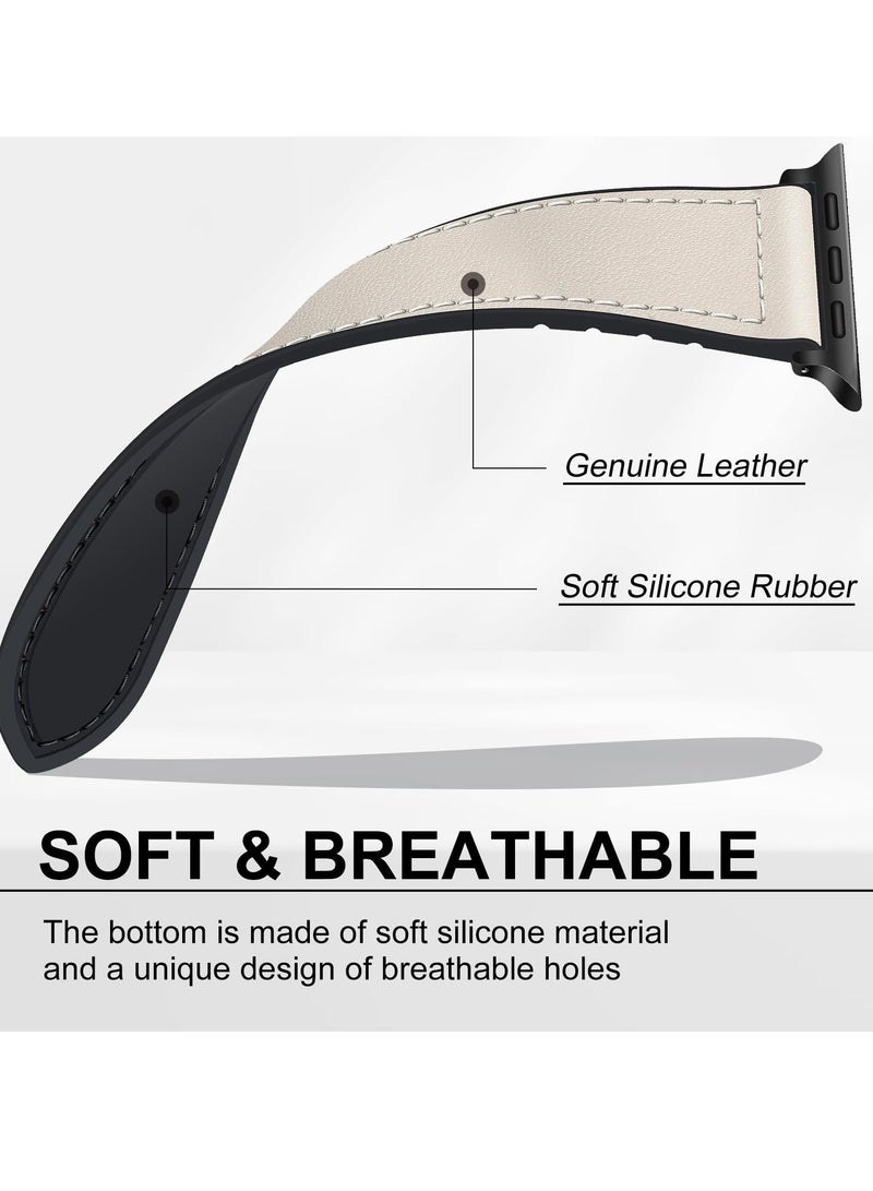 Beauenty Premium Magnetic Leather Watch Band for Apple Watch, Fits 49mm, 45mm, 44mm, 42mm, Genuine Leather Strap with Magnetic Buckle, Compatible with Apple Watch Ultra, Series 9/8/7, Elegant White Color - Image 5