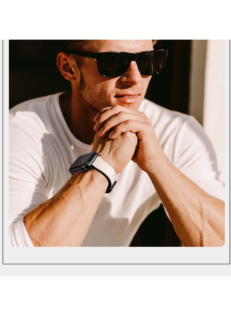 Beauenty Premium Magnetic Leather Watch Band for Apple Watch, Fits 49mm, 45mm, 44mm, 42mm, Genuine Leather Strap with Magnetic Buckle, Compatible with Apple Watch Ultra, Series 9/8/7, Elegant White Color - Image 4