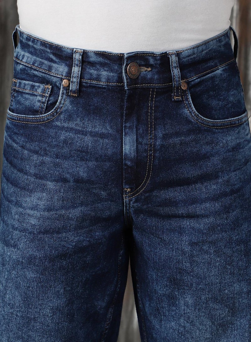 HIGH STAR Men's Indigo 100% Cotton Distressed Full Length Tapered Fit Jeans - Image 5