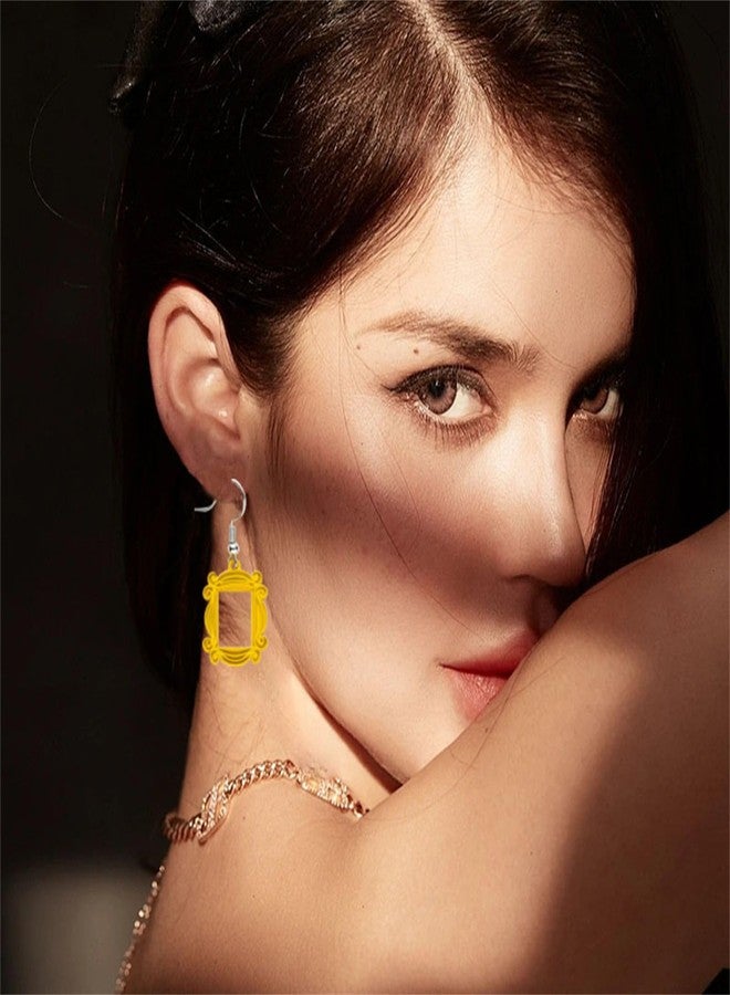 WCRAZYE Friends Earrings Necklace Brooch Set for Women Unique Yellow TV Show Merchandise Friend Themed Frame Necklace Monica Peephole Door Frame Dangle Drop Earring 90s Themed Jewelry Gift (Friend Jewelry Set) - Image 2