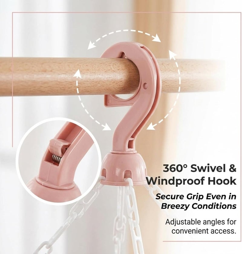 alladaga خزانة تجفيف الملابس مع 32 مشبكًا ورف تعليق قابل للطي (لون وردي فاتح) - Image 3