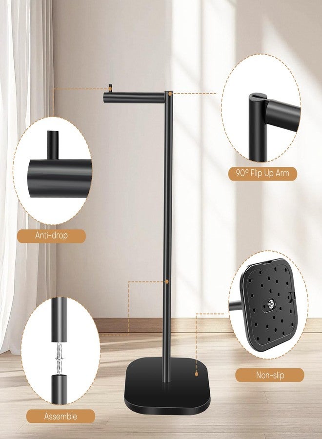 OGGZAQA Toilet Paper Holder Stand Freestanding - Matte Black Stainless Steel Bathroom Storage Organizer - Non-Slip Rust Proof Tissue Roll Dispenser for Bathroom - Image 5