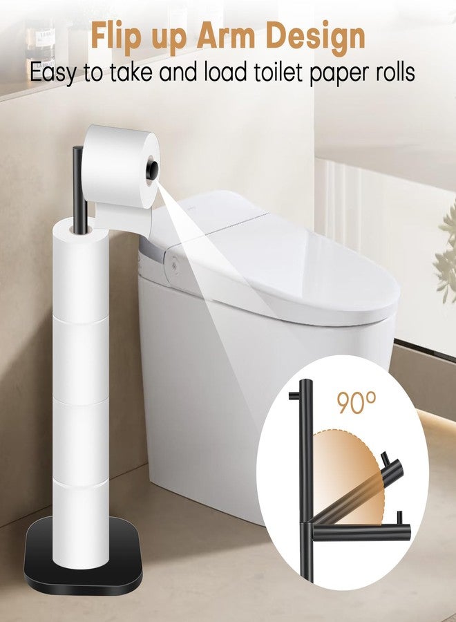 OGGZAQA Toilet Paper Holder Stand Freestanding - Matte Black Stainless Steel Bathroom Storage Organizer - Non-Slip Rust Proof Tissue Roll Dispenser for Bathroom - Image 4