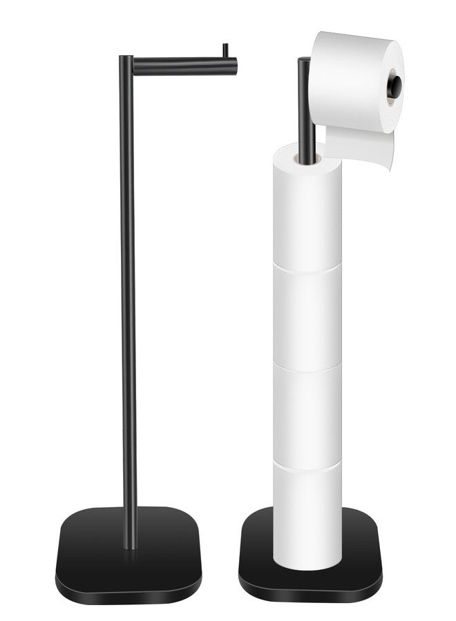 OGGZAQA Toilet Paper Holder Stand Freestanding - Matte Black Stainless Steel Bathroom Storage Organizer - Non-Slip Rust Proof Tissue Roll Dispenser for Bathroom - Image 1