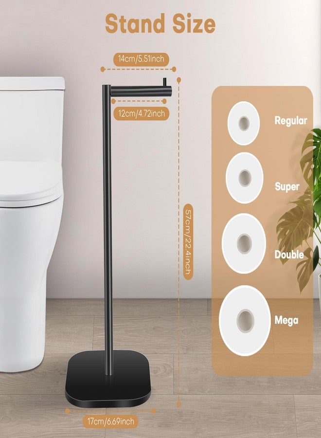 OGGZAQA Toilet Paper Holder Stand Freestanding - Matte Black Stainless Steel Bathroom Storage Organizer - Non-Slip Rust Proof Tissue Roll Dispenser for Bathroom - Image 3