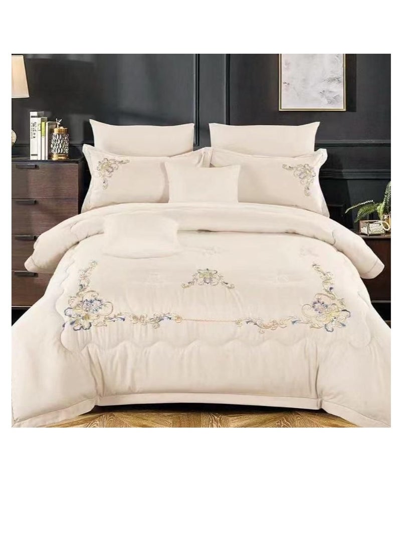 Embroidered King Size Duvet Cover Set - 6-Piece Bedding Collection fitted bedsheet duvet with Zipper Closure