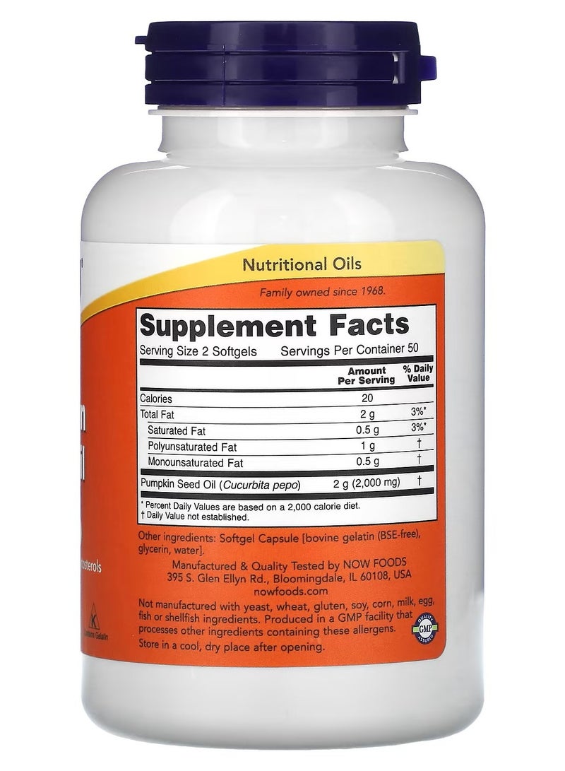 Now Foods Pumpkin Seed Oil - 100 Softgels - Image 2