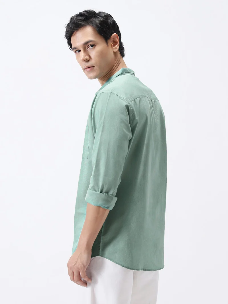 Urbano Fashion  Urbano Fashion Men's Mint Cotton Full Sleeve Regular Fit Casual Solid Shirt with Band Collar  | Best Price UAE