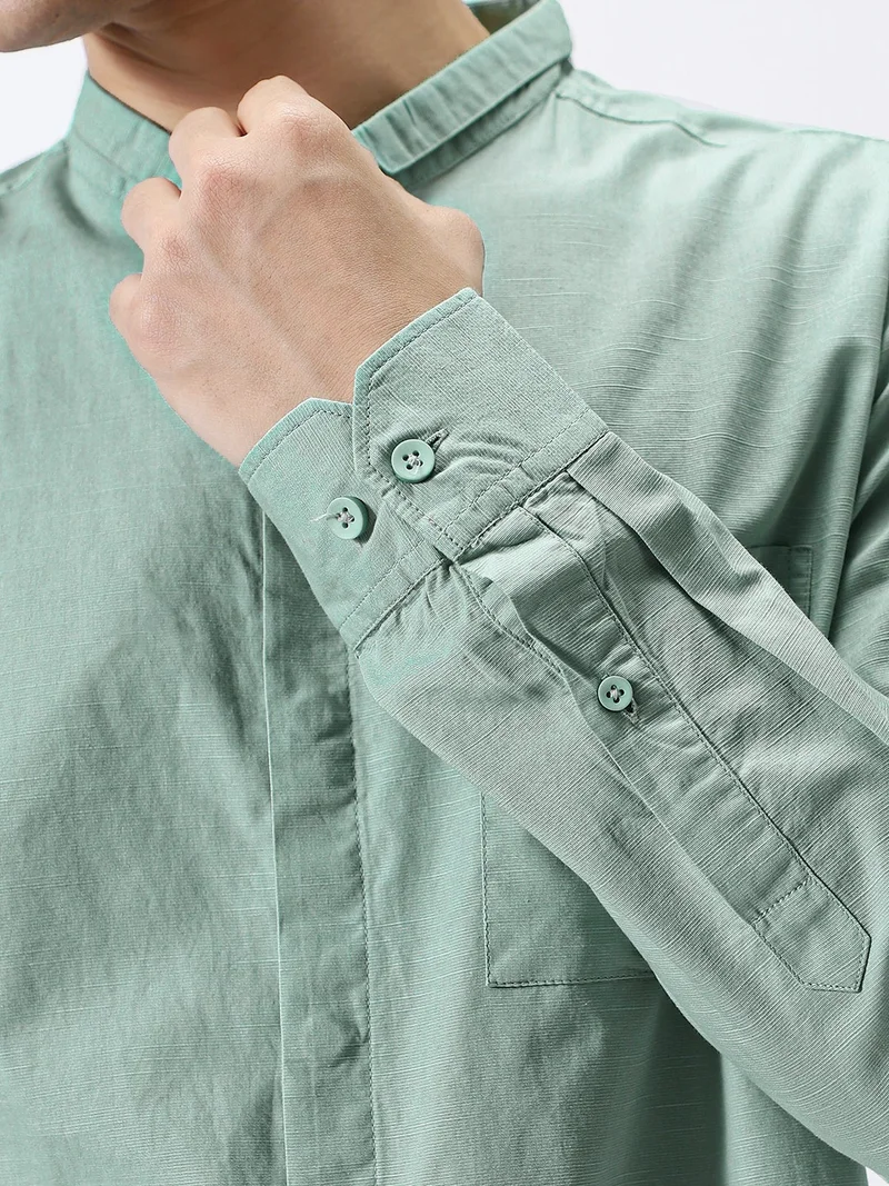Urbano Fashion  Urbano Fashion Men's Mint Cotton Full Sleeve Regular Fit Casual Solid Shirt with Band Collar  | Best Price UAE