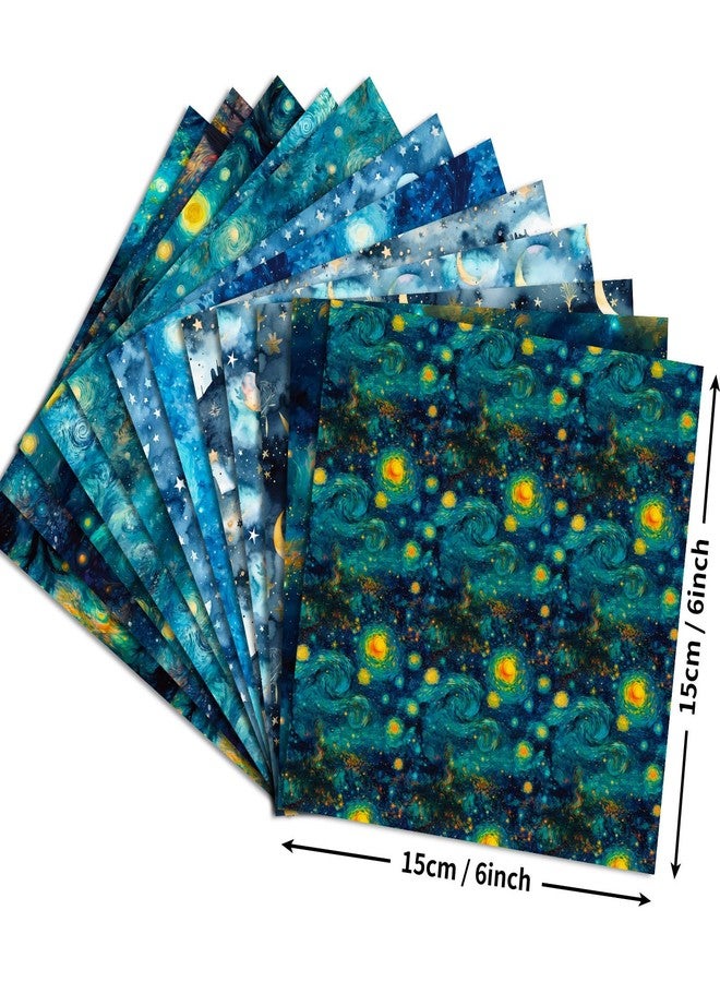 PIGBIT 12 Sheets Starry Night Scrapbook Paper,Vintage Craft Scrapbooking Paper Pad,Journaling Scrapbooking Supplies,Cardstock Decorative Craft Paper - Image 3