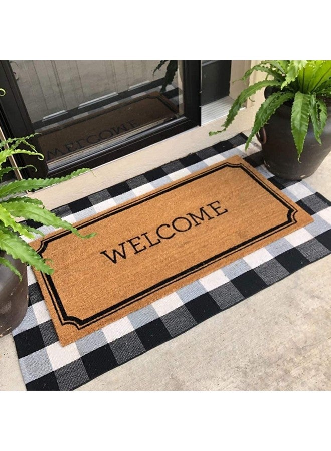 KILOCOCO Buffalo Plaid Checkered Rug - 3'x5' Front Door Mat Outdoor,Black and White Outdoor Rug, Cotton Washable Front Porch Rug Layered Doormats for Front Patio/Farmhouse/Entryway/Kitchen/Foyer - Image 1