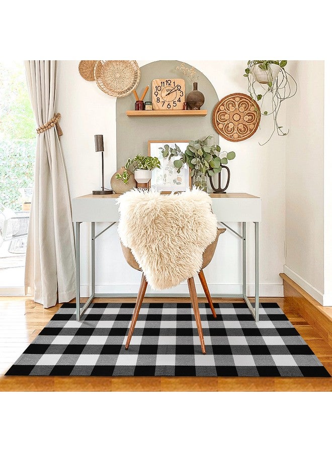KILOCOCO Buffalo Plaid Checkered Rug - 3'x5' Front Door Mat Outdoor,Black and White Outdoor Rug, Cotton Washable Front Porch Rug Layered Doormats for Front Patio/Farmhouse/Entryway/Kitchen/Foyer - Image 2