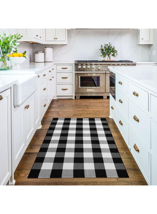 KILOCOCO Buffalo Plaid Checkered Rug - 3'x5' Front Door Mat Outdoor,Black and White Outdoor Rug, Cotton Washable Front Porch Rug Layered Doormats for Front Patio/Farmhouse/Entryway/Kitchen/Foyer - Image 4
