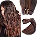 Ubetta Sew in Hair Extensions Real Human Hair, Weft Hair Hair Bundles 20 Inch 100G Dark Brown Balayage Aurbun Brown Highlights Hand Tied Hair Hair Remy - Image 2