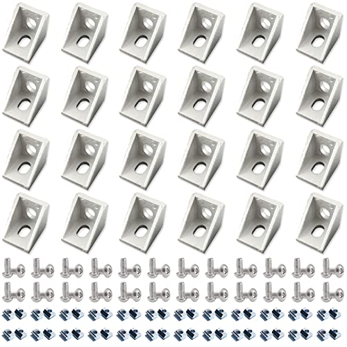 QIJINTRID 24 Sets 2020 Aluminum Extrusion Profile Connector,24pcs 2020 Series Extrusion Corner Brackets,with 48pcs T-Nuts and Screws, for Slot 6mm 2020 Series Extruded Aluminum Profile Accessories - Image 1
