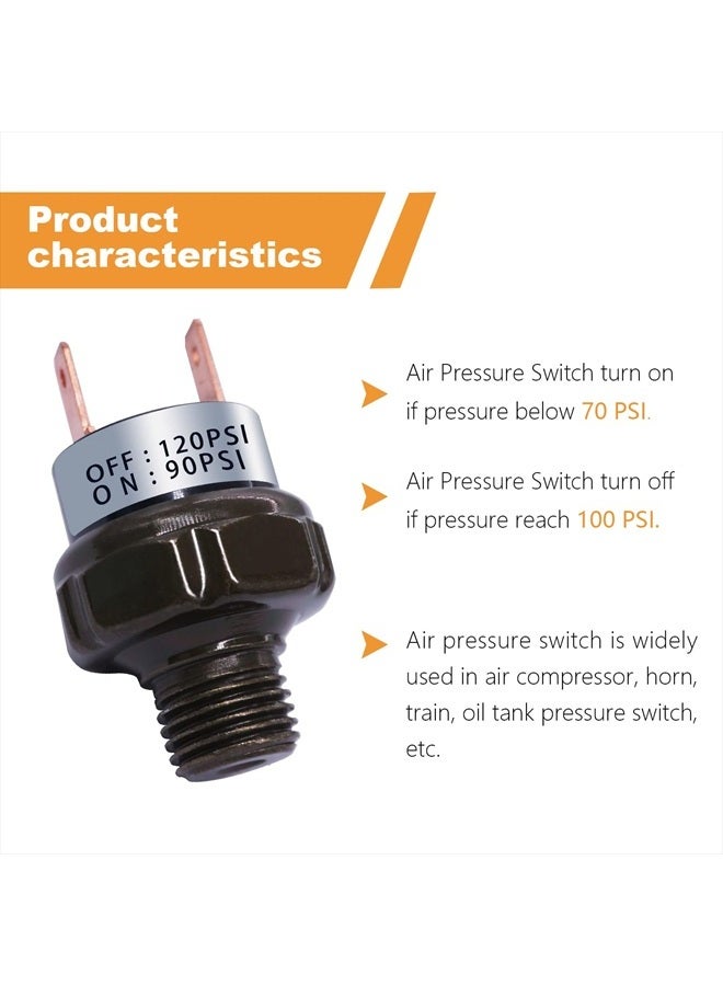 mankk Air Pressure Switch 90-120 PSI Thread 1/8"NPT 24V 12V DC Air Compressor Pressure Switch for Air Horn Train 90-120-1/8"NPT-BK - Image 4