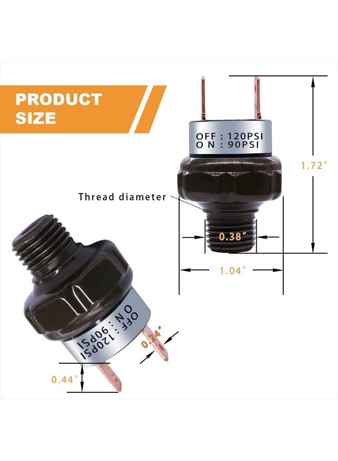 mankk Air Pressure Switch 90-120 PSI Thread 1/8"NPT 24V 12V DC Air Compressor Pressure Switch for Air Horn Train 90-120-1/8"NPT-BK - Image 3