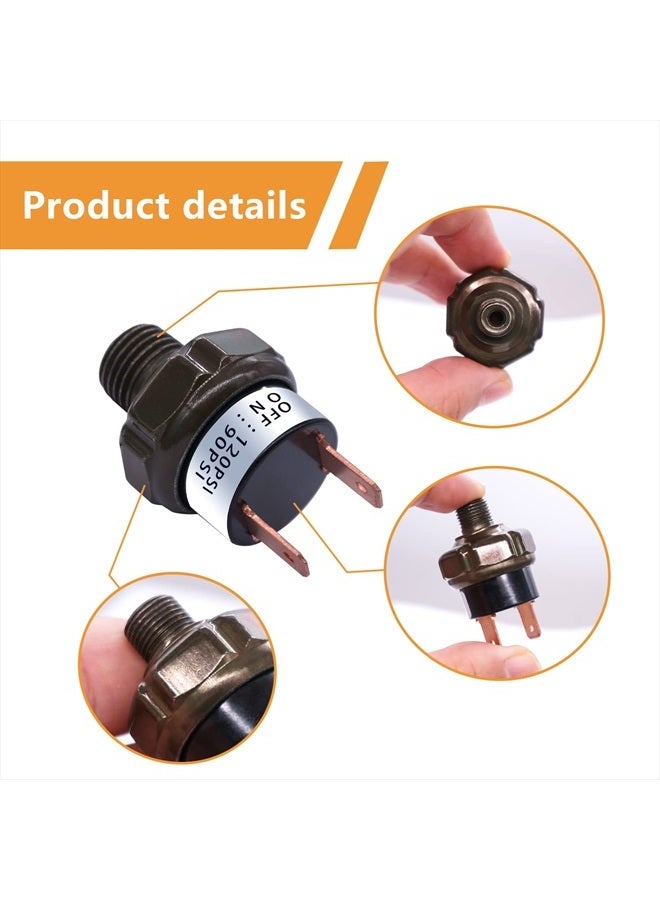 mankk Air Pressure Switch 90-120 PSI Thread 1/8"NPT 24V 12V DC Air Compressor Pressure Switch for Air Horn Train 90-120-1/8"NPT-BK - Image 5