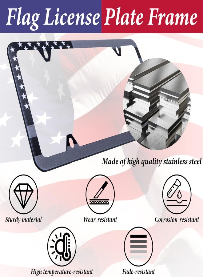 ecocstm 2 Pack American Flag License Plate Frame Holder, Universal Matte Stripe US Flag Patriotic, Stainless Steel Car Plate Frame Covers with Screws Fasteners Caps and Tool - Image 3
