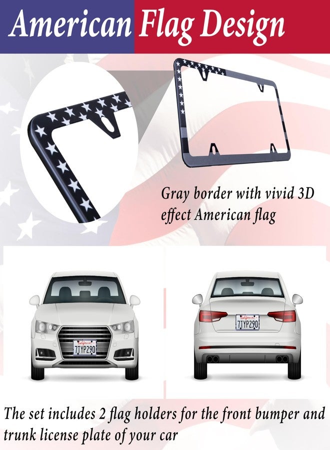 ecocstm 2 Pack American Flag License Plate Frame Holder, Universal Matte Stripe US Flag Patriotic, Stainless Steel Car Plate Frame Covers with Screws Fasteners Caps and Tool - Image 4