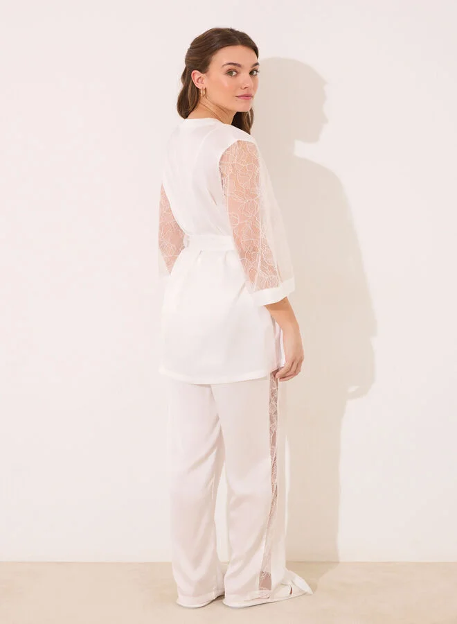 women'secret long pyjamas satin and white lace pajama set