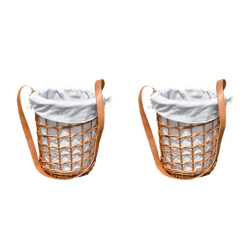 2 pcs Woven Basket with Handle Wedding Party Flower Basket Storage Basket - Image 1