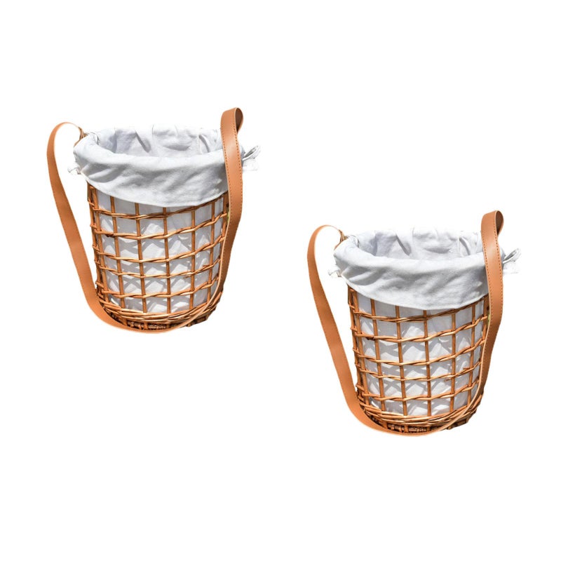 2 pcs Woven Basket with Handle Wedding Party Flower Basket Storage Basket - Image 2