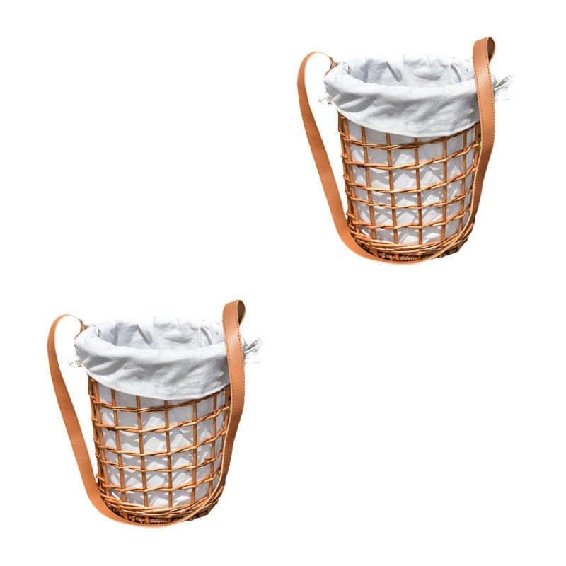 2 pcs Woven Basket with Handle Wedding Party Flower Basket Storage Basket - Image 3