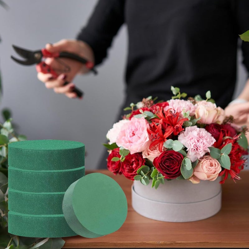 Ercole Round Floral Foam Blocks Flower Arrangement Kit for Fresh or Silk Artificial Flowers Premium Green Plant Foam for Birthday Decoration Party (7.8x1.5 Inch)(Pack of 12) - Image 2