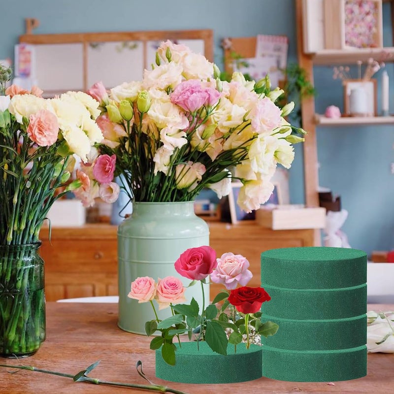 Ercole Round Floral Foam Blocks Flower Arrangement Kit for Fresh or Silk Artificial Flowers Premium Green Plant Foam for Birthday Decoration Party (7.8x1.5 Inch)(Pack of 12) - Image 3